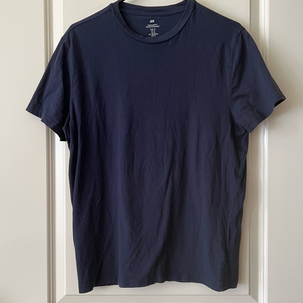 H&M Men's Dark Blue Crew Neck Short Sleeve Tee
